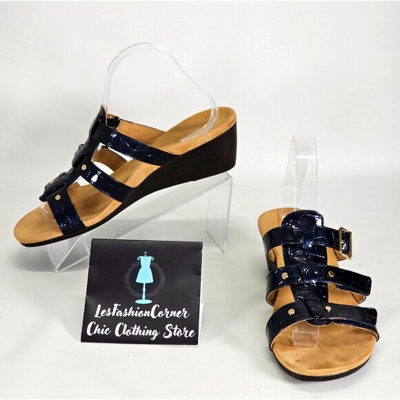 Vionic Shoes - Vionic Women's Radia Blue Patent Leather Croc Print Wedge Sandals Size 9 2128